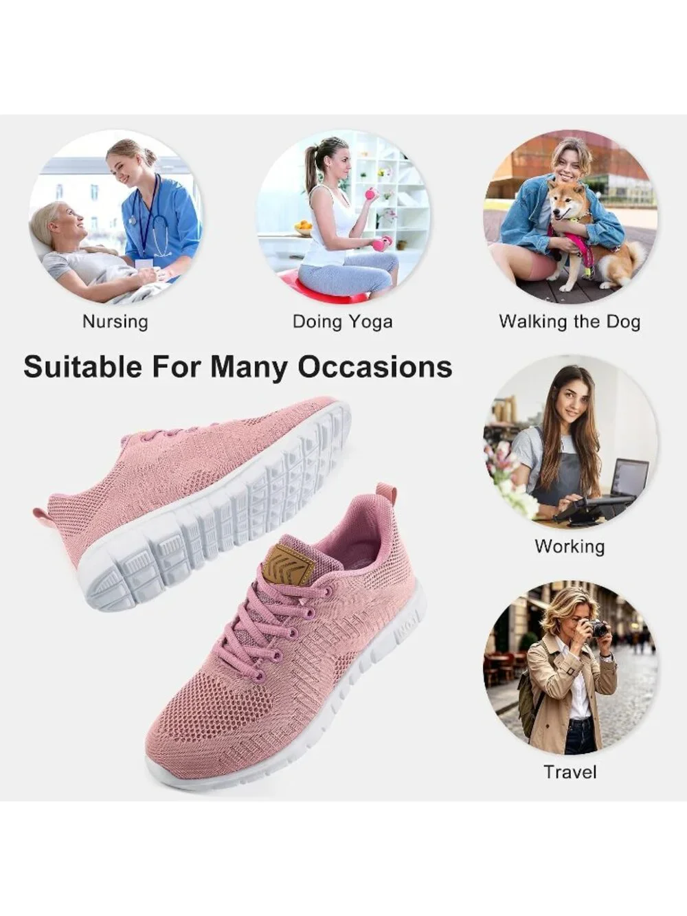Women's Pink Lightweight Non Slip Comfortable Breathable Pull On Sneakers